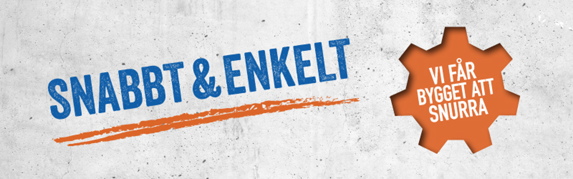 nomenu Banner med texten "snabbt & enkelt" och en bild på ett orange kugghjul 