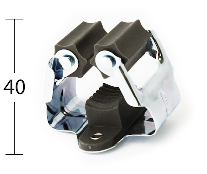 Metallklämma med svart gummi och måttangivelse "40" på vänstra sidan.