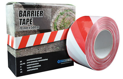 AVSPÄRRNINGSBAND, RÖD/VIT 70 MM X 500 M