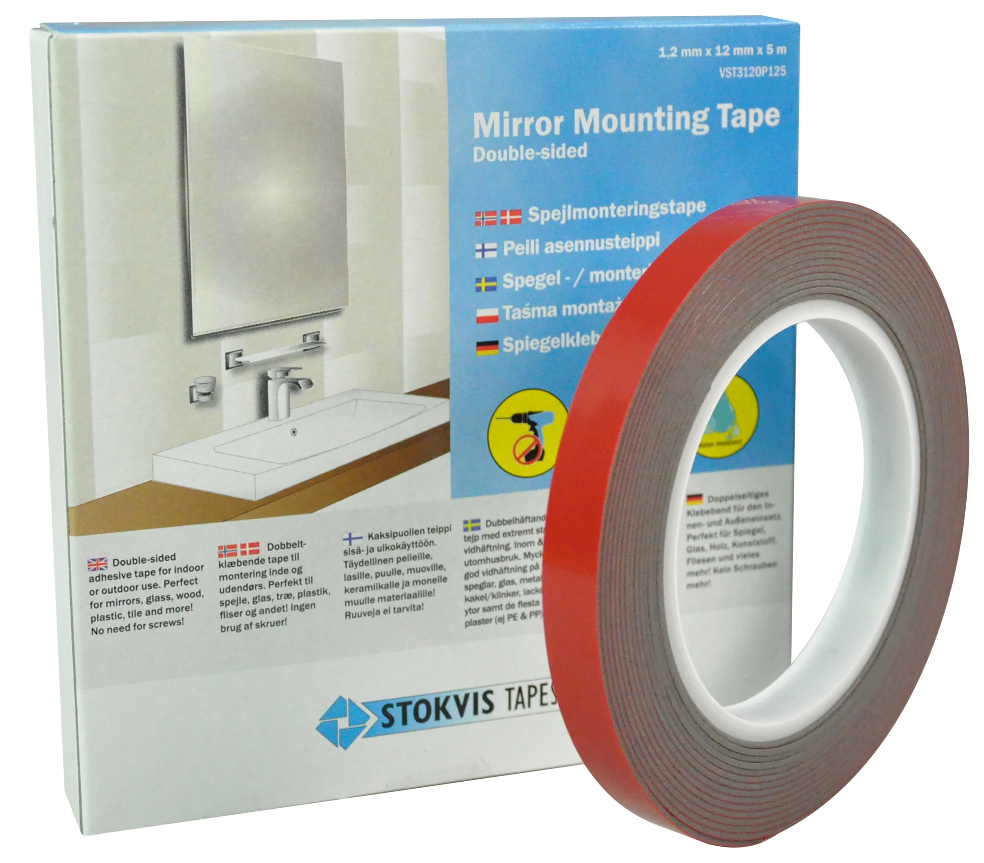 DH SPEGEL/MONTERINGSTEJP 1,2 MM X 12 MM X 5 M - Stokvis Tapes