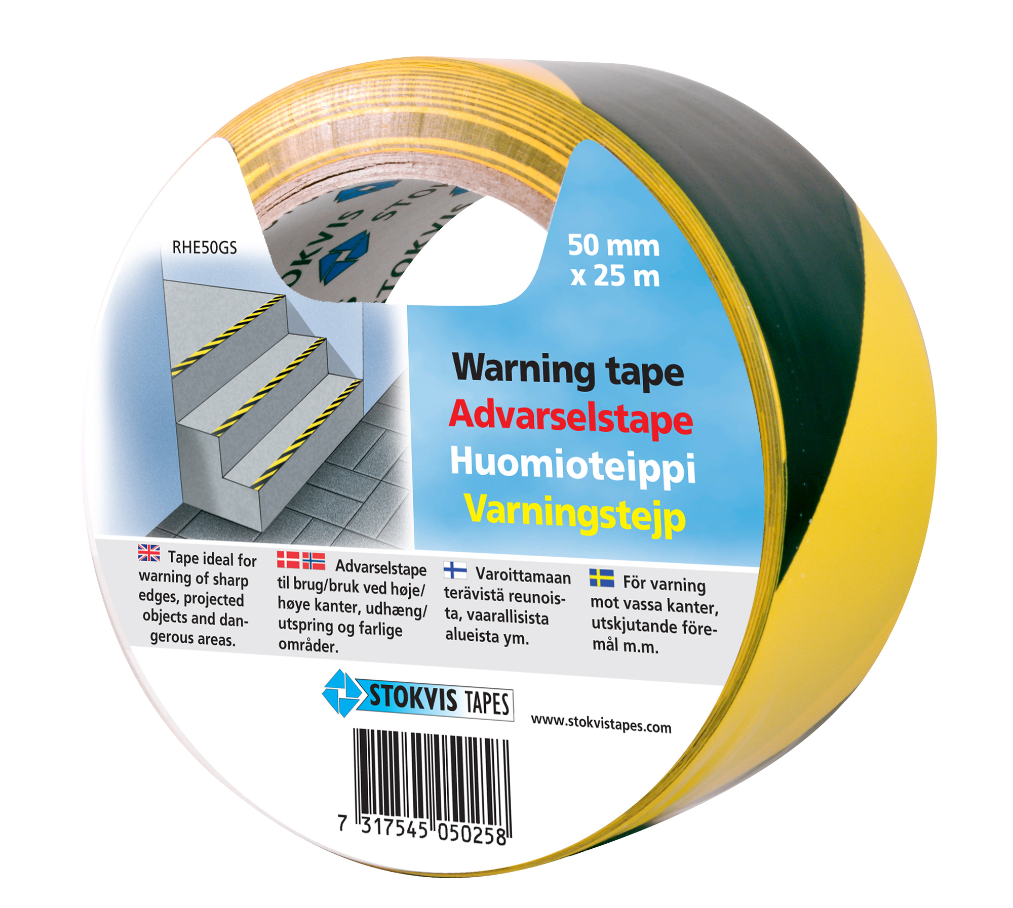 VARNINGSTEJP GUL/SVART 50 MM X 25 M - Stokvis Tapes