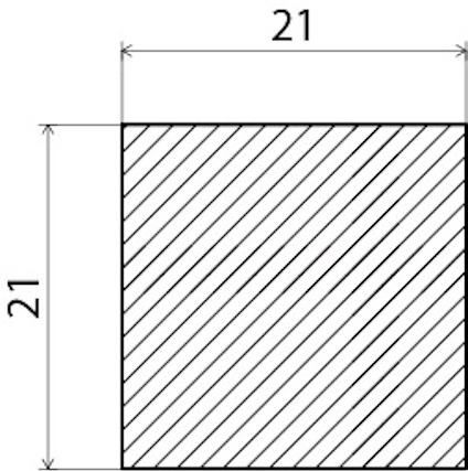 Kvadrat med diagonala linjer, måtten 21 x 21.
