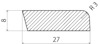 Diagram över en komponent med mått: bredd 27, höjd 8 och en rundad kant med radie R3.