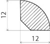 Diagram av en kvarts cirkel med radie och höjd markerad som 12. Skraffering inne i formen.