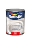 Burk med Nordsjö snickerifärg original halvmatt, etikett med färgglatt märke och text på flera språk.