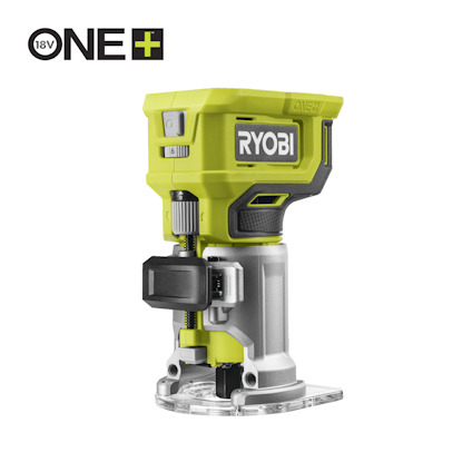 Grön och silverfärgad handöverfräs med varumärket "RYOBI", batteridriven märkning "18V ONE+".
