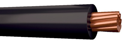 Svart kabel med kopparledare synlig i ena änden.