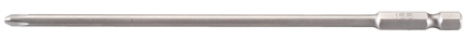 Lång, silverfärgad skruvbits med sexkantfäste och korsspår.