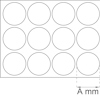Tolv cirklar arrangerade i ett rutnät med noteringen "A mm" på en avståndslinje.
