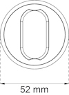 Ritning av cirkulärt objekt med en horisontell oval i mitten och måtten 52 mm visade nedanför.