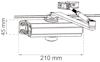 Dörrstängare med måtten 210 mm i längd och 45 mm i höjd, inklusive monteringsdetaljer.