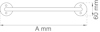 Ritning av en stång med två runda fästen, märkta 60 mm, total längd markerad som A mm.