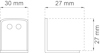 Ritning av metallvinkel, 30 mm bred och 27 mm hög, med två hål upptill visas med måttangivelser.