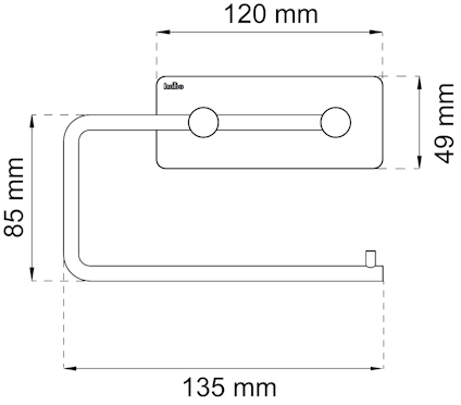 Linjeritning av toalettrullehållare med måtten 120x85x135 mm. Text: "hafa".