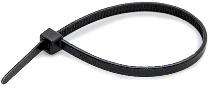 Svart buntband format i en sluten cirkel med ribbad struktur längs bandet.