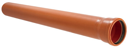 Orange PVC-rör med en slät yta och en kopplingsände med en svart och röd tätning.