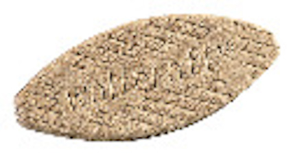 Elliptisk träplugg med texten "wolfcraft" ingraverad, mönstrad yta.