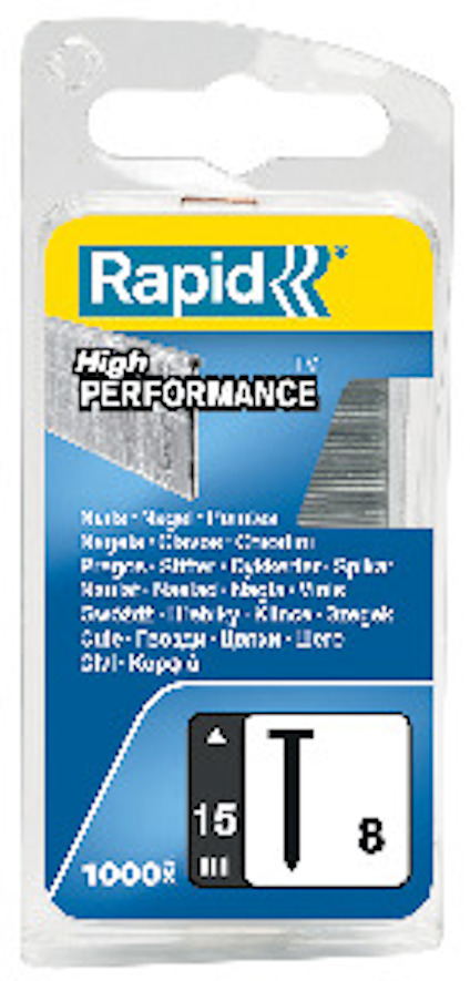Förpackning med Rapid spik, text "High Performance", 1000 stycken, 15 mm.