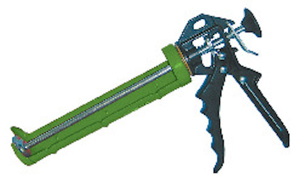 Grön handspruta med metallhandtag och avtryckare.