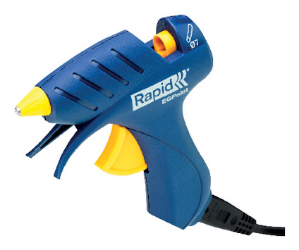 Limpistol i blått och gult, märkt med "Rapid EG Point", ansluten med en svart kabel.