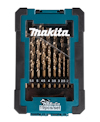 Borrsats i plastfodral med 19 högkvalitativa borr i olika storlekar. Märkt "Makita" och "HSS-Co".