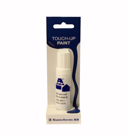 Förpackning med vitt lackstift märkt "Touch-Up Paint" och logotyp för Sunchem AB.