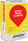 Förpackning av gult Weber färgat murbruk, 20 kg, med röd logotyp och text om lättarbetat murbruk i flera språk.
