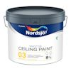 Färgbehållare märkt "Nordsjö Master Ceiling Paint 03 Super Matt" med handtag och färgglad logotyp.