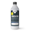 Flaska med etiketttext "Jape Prick-Fri" och "Effektivt mot påväxt av mögel", med blå och gul design, svart kork.
