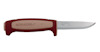 Morakniv med rödbrunt handtag, silvrigt blad och texten "MORAKNIV SWEDEN" på bladet.