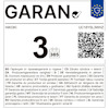 GARAN etikett med text på flera språk, inklusive "GARANTI 3 ÅR" och "UC18YSL3WHZ".